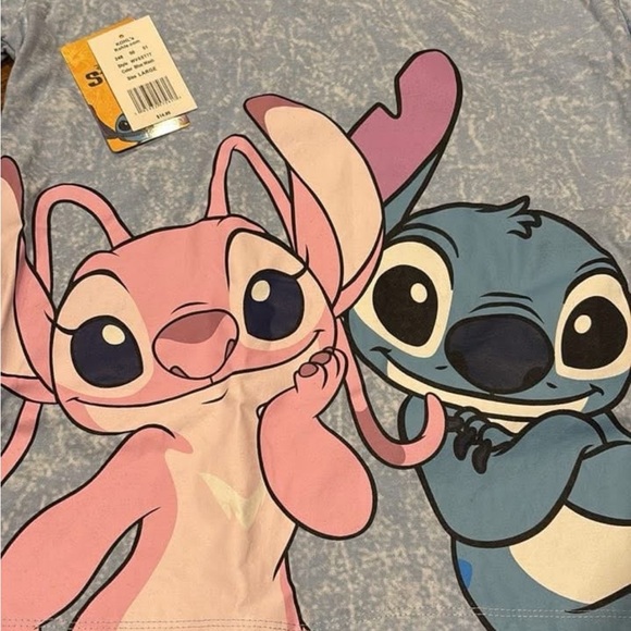 Disney Blue and Pink Stitch and Angel Shirt size 10/12 - Picture 1 of 1